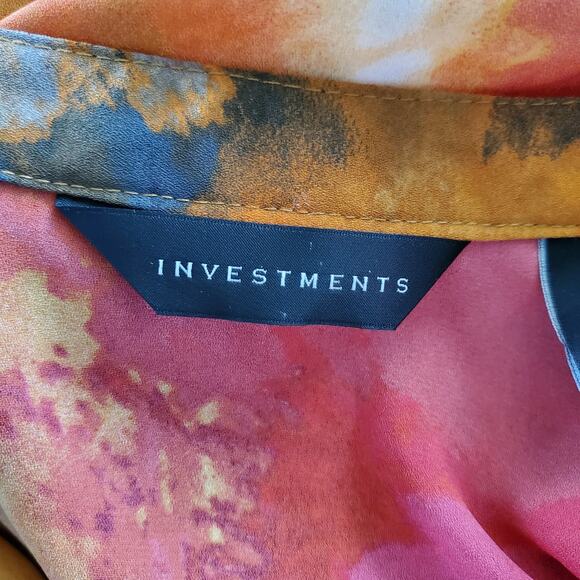 Investments Multicolor Long Sleeve Sheer Flounce Bottom Button Down Top Size XL - Picture 5 of 7